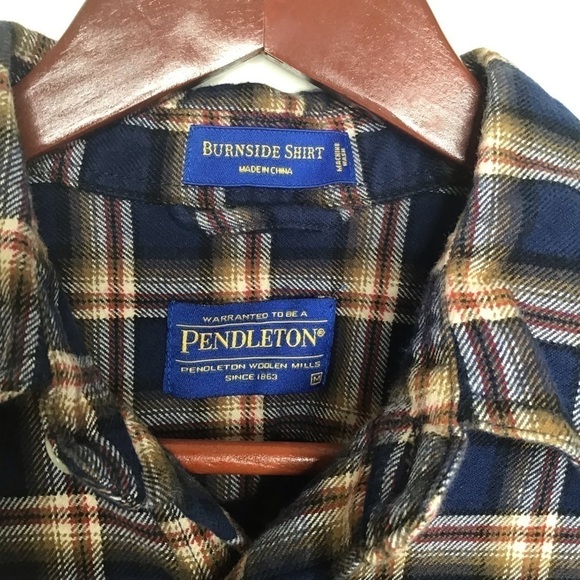 Pendleton Burnside Blue and Gold Flannel Button Down Long Sleeve Short. - Picture 3 of 6